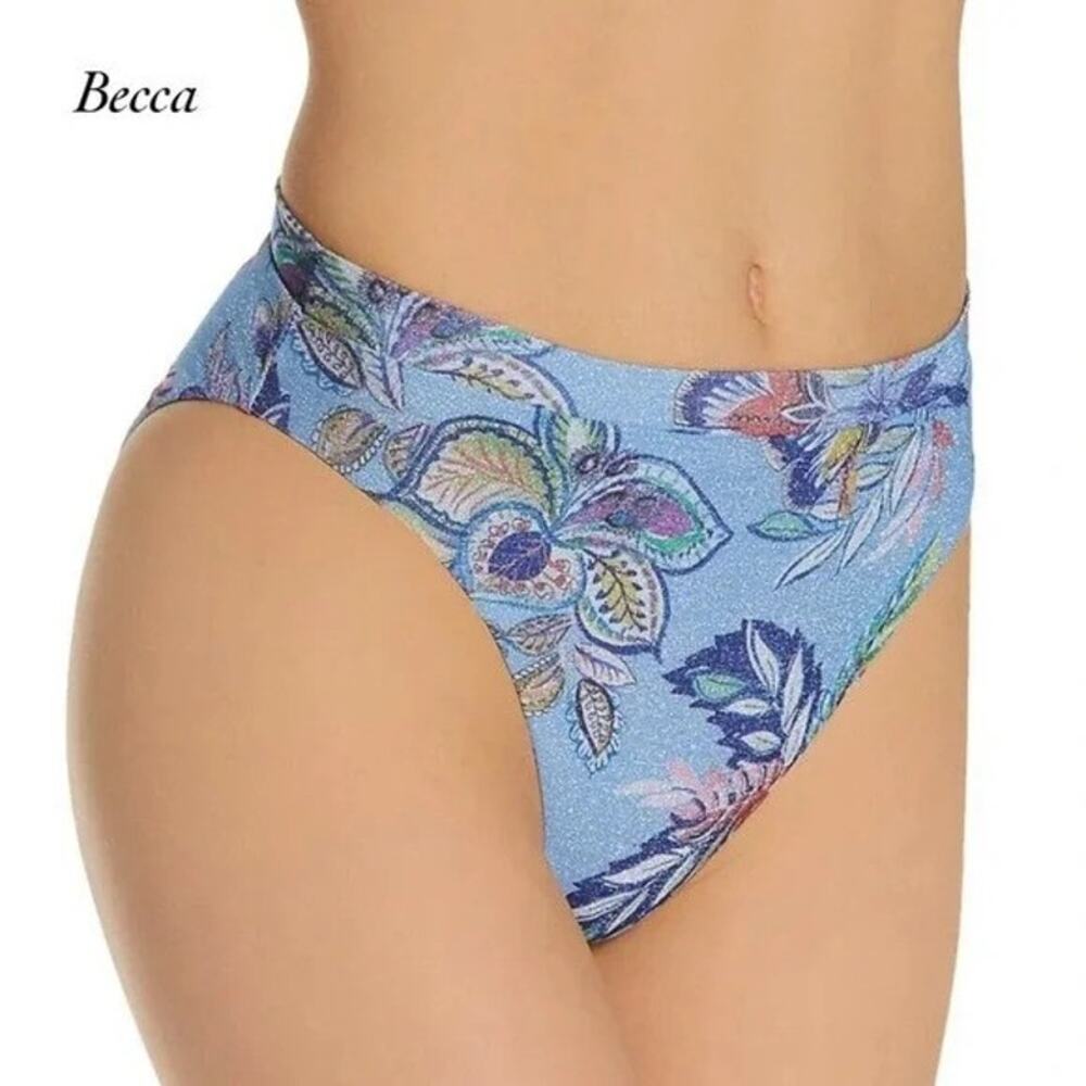Becca French Cut Blue Metallic Swim Bottom Large